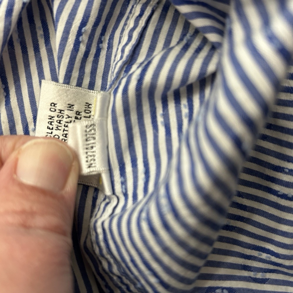 Bugatchi‎ Shaped Fit Blue White Stripe Medallion Print Dress Shirt Men's Medium - Picture 15 of 16